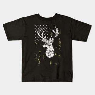 Camouflage American Flag Deer Hunting Kids T-Shirt